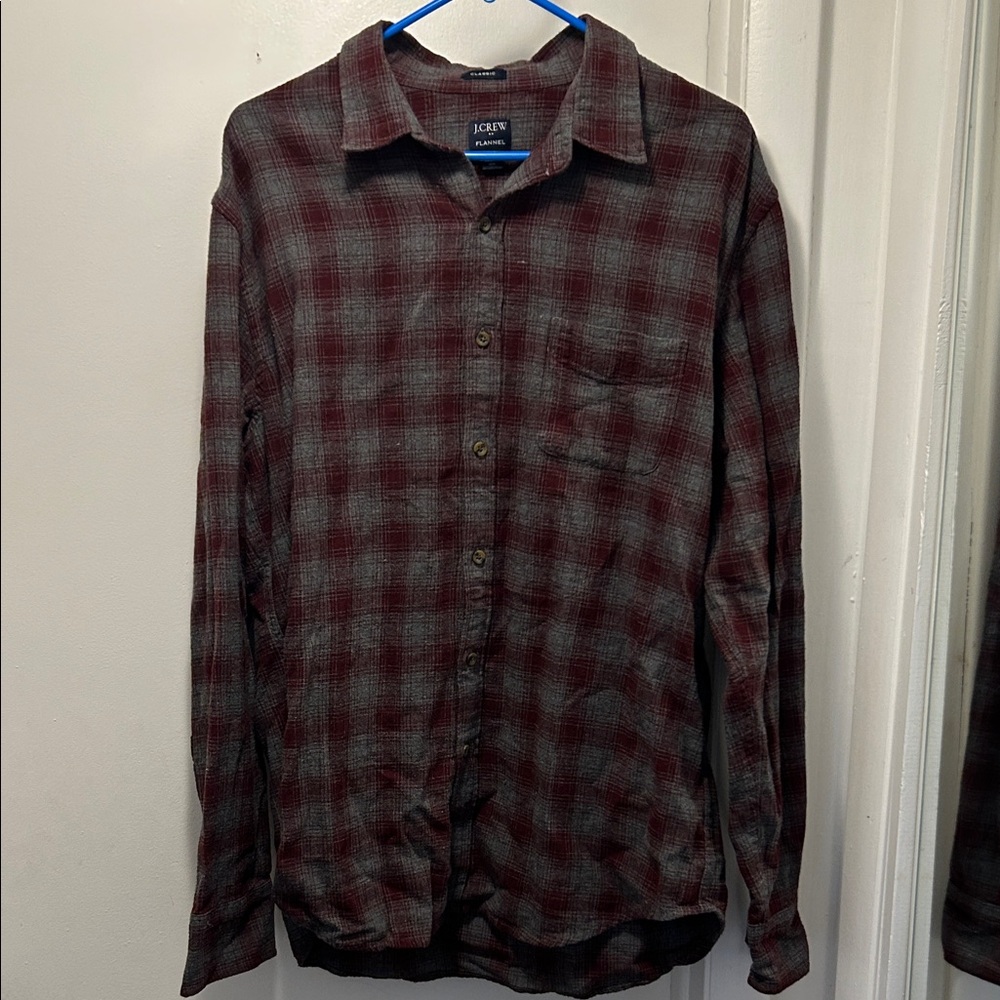 J. Crew Plaid Long Sleeve Shirt - Burgundy & Grey